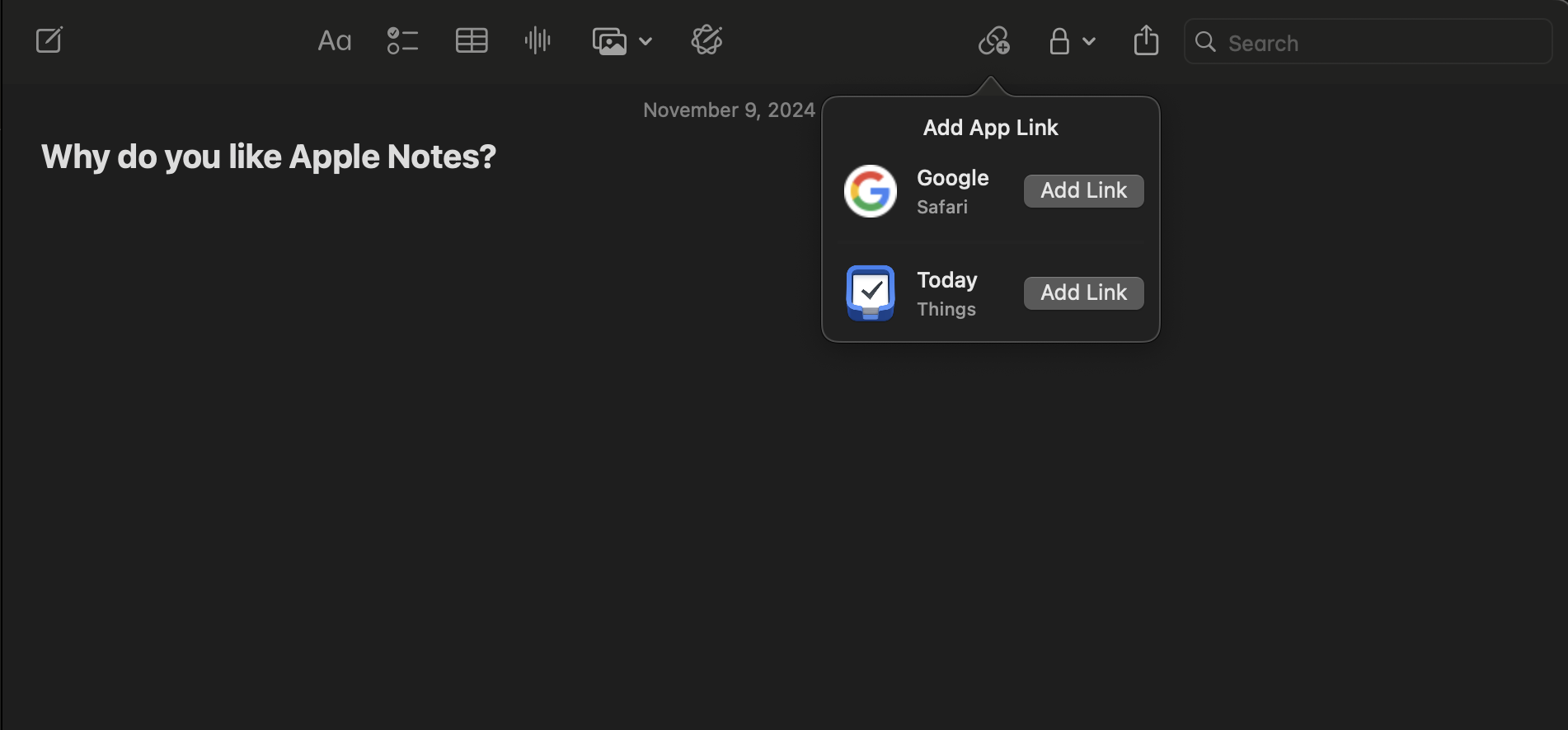 Add app link feature on Apple Notes